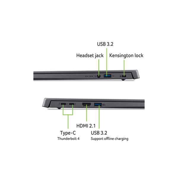 ACER Aspire A16-71M-77CC, 16" WUXGA, Intel Core Ultra 7 155H, 16GB, 1TB SSD, UMA, DOS, acélszürke (NX.JEMEU.008)