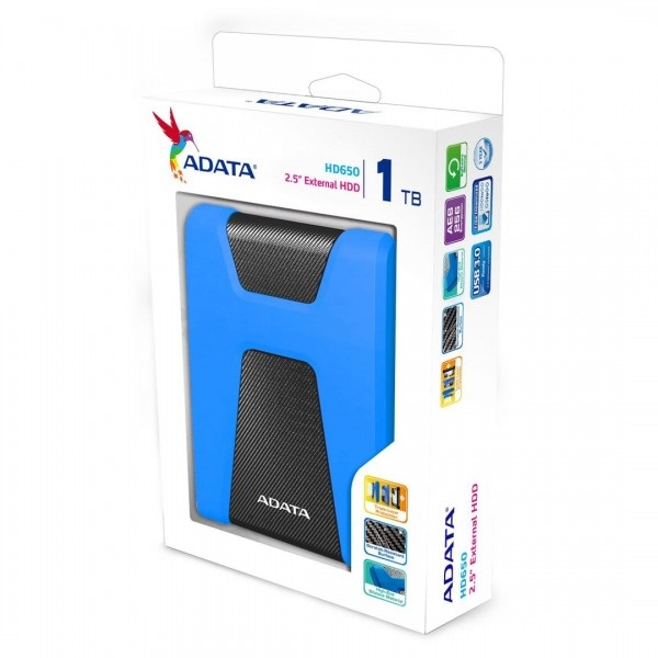 ADATA 2.5" HDD USB 3.1 1TB HD650 ütésálló, Kék (AHD650-1TU31-CBL)