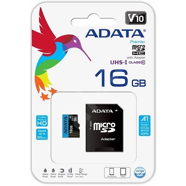 ADATA Memóriakártya MicroSDHC 16GB + Adapter UHS-I CL 10 (100/10) (AUSDH16GUICL10A1-RA1)