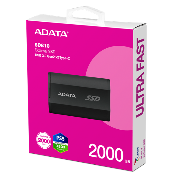 ADATA SSD Külső USB 3.2 2TB SD810, Type-C, Fekete (SD810-2000G-CBK)