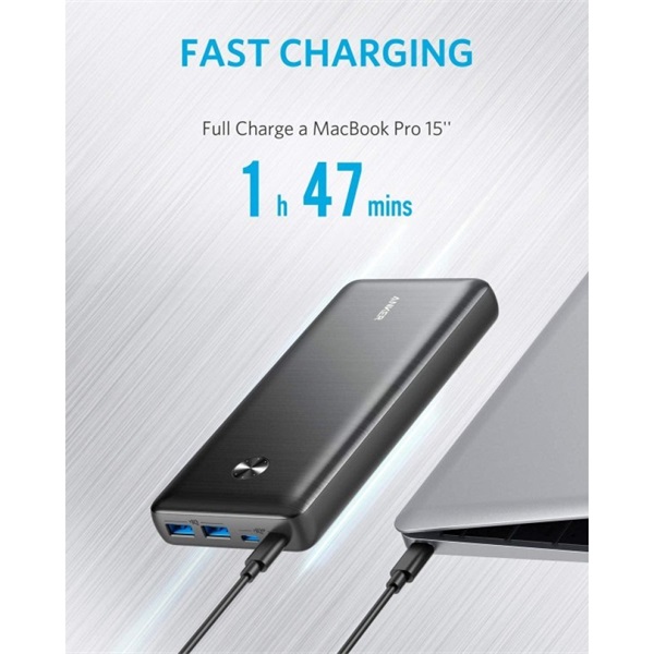 ANKER Powerbank PowerCore III Elite 25600mAh, 87W, USB-C, USB-A, fekete - A1291H11 (A1291H11)