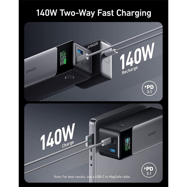 ANKER Powerbank GaNPrime 24000mAh, 140W, USB-C Input/Output, USB-A+USB-C Output, fekete - A1289011 (A1289011)