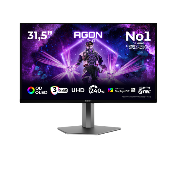 AOC Gaming 240Hz OLED monitor 31.5" AG326UZD2, 3840x2160, 16:9, 250cd/m2, 0,03ms, 2xHDMI/DisplayPort/2xUSB-A/USB-B (AG326UZD2)
