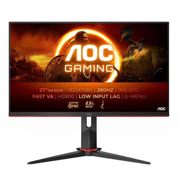 AOC Gaming 280Hz monitor 27" 27G2ZN3/BK, 1920x1080, 16:9, 300cd/m2, 0,5ms, 2xHDMI/DisplayPort, áll. mag. pivot (27G2ZN3/BK)