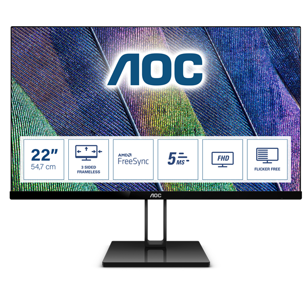 AOC IPS monitor 21.5" 22V2Q, 1920x1080, 16:9, 250cd/m2, 5ms, HDMI/DisplayPort, FreeSync (22V2Q)