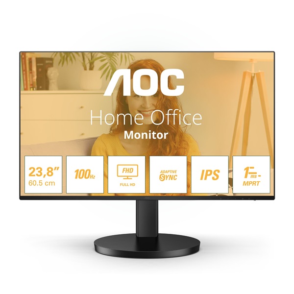 AOC IPS monitor 23.8" 24B3HA2, 1920x1080, 16:9, 250cd/m2, 1ms, VGA/HDMI, hangszóró, 100Hz (24B3HA2)