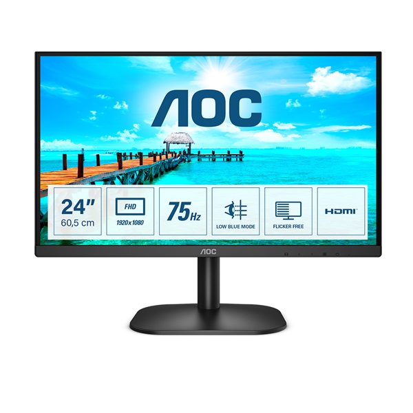 AOC monitor 23.8" 24B2XDM, 1920x1080, 16:9, 4ms, 250cd/m2, VGA/DVI (24B2XDM)