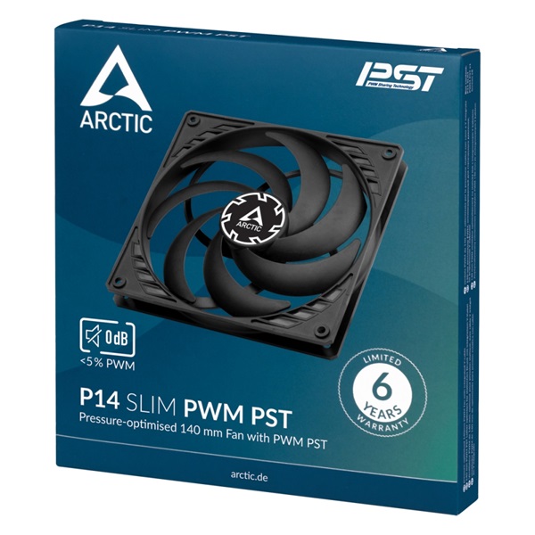 ARCTIC COOLING Rendszerhűtő Ventilátor P14 Slim PWM PST Fekete, 14cm (ACFAN00268A)