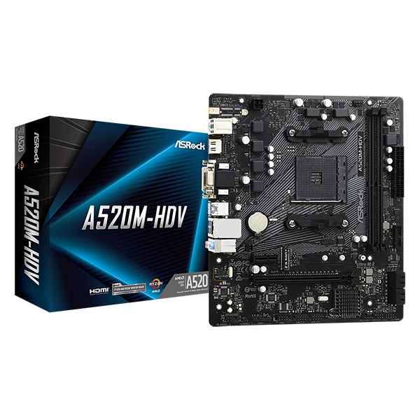 ASROCK Alaplap AM4 A520M-HDV AMD A520, mATX (A520M-HDV)