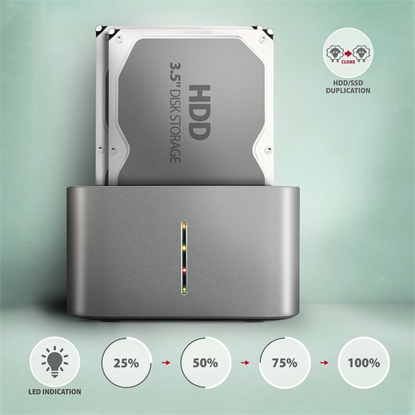 AXAGON ADSA-DC dual SATA 2.5"/3.5" SSD/HDD CLONE dokkoló, USB-C, 5 Gbps (ADSA-DC)