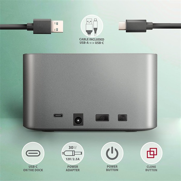 AXAGON ADSA-DC dual SATA 2.5"/3.5" SSD/HDD CLONE dokkoló, USB-C, 5 Gbps (ADSA-DC)