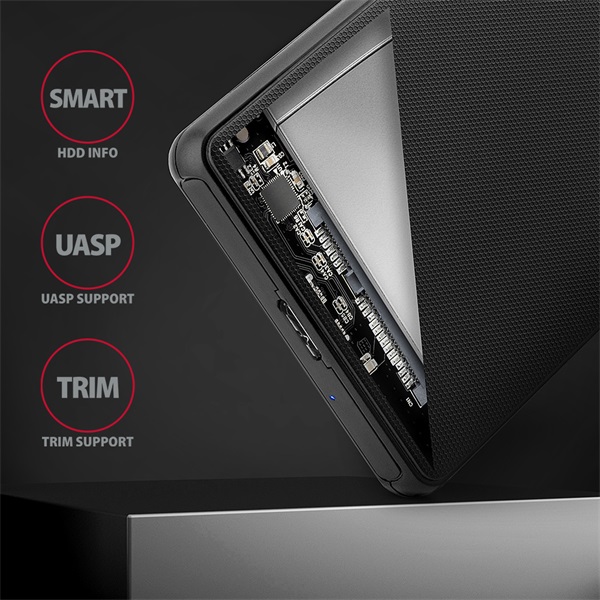 AXAGON EE25-SL USB 3.2 csavar nélküli külső ház HDD/SSD, fekete (EE25-SL)