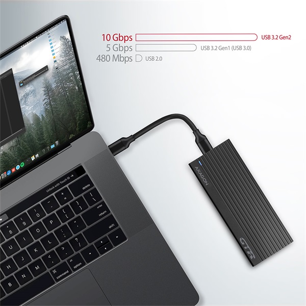 AXAGON EEM2-GTR THIN RIB SUPERSPEED+ USB-C - NVME M.2 külső ház, fekete (EEM2-GTR)