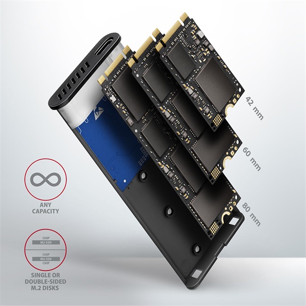 AXAGON EEM2-SG2 SuperSpeed+ USB-C - M.2 NVMe & SATA SSD külső ház (EEM2-SG2)