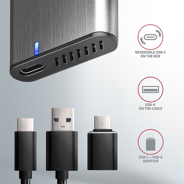AXAGON EEM2-SG2 SuperSpeed+ USB-C - M.2 NVMe & SATA SSD külső ház (EEM2-SG2)
