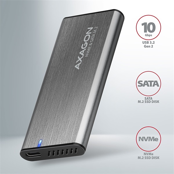 AXAGON EEM2-SG2 SuperSpeed+ USB-C - M.2 NVMe & SATA SSD külső ház (EEM2-SG2)