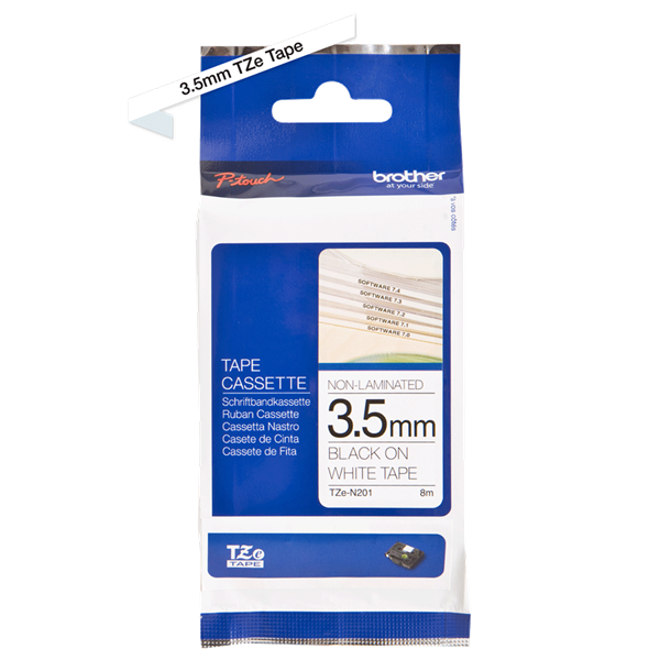 BROTHER szalag TZe-N201, Fehér alapon Fekete, Nem laminált, 3.5mm  0.13", 8 méter (TZEN201)