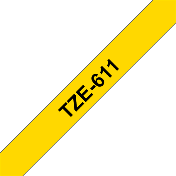 BROTHER szalag TZe-611, Sárga alapon Fekete, Laminált, 6mm  0.23", 8 méter (TZE611)