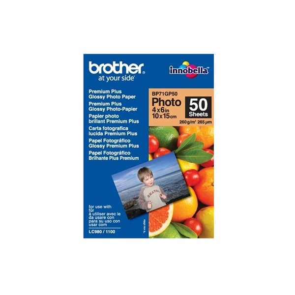 BROTHER Fotópapír BP71GP20, Prémium fényes fotópapír (4" x 6" / 20 lap / 260g/m2) (BP71GP20)