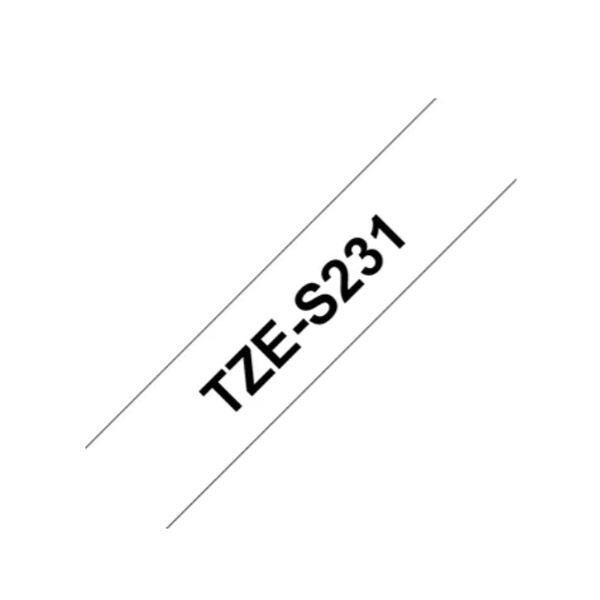 BROTHER szalag TZe-S231, Fehér alapon Fekete, Erős tapadású, 12mm  0.47", 8 méter (TZES231)