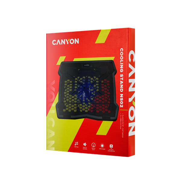 CANYON Notebook Hűtő, LED világítás, 2xUSB2.0, 15,6", fekete - CNE-HNS02 (CNE-HNS02)