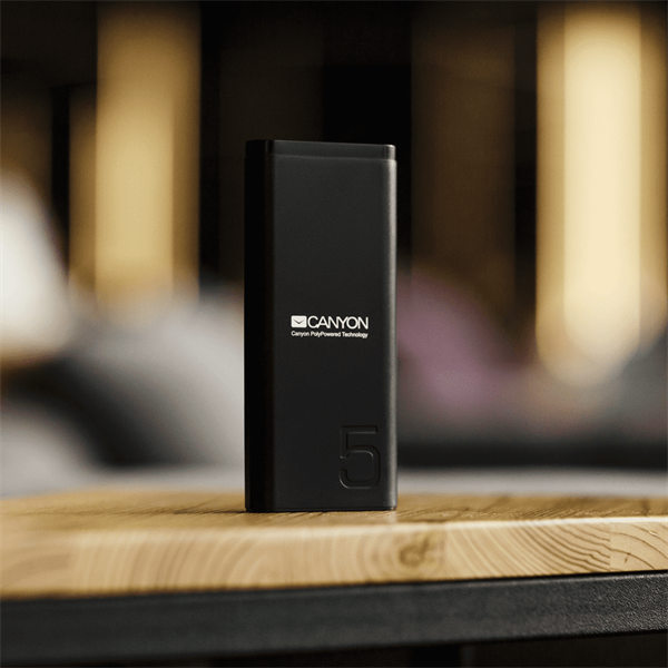 CANYON Powerbank, 5000mAh, USB-C/microUSB Input, 1xUSB Output, 5V-2,1A, fekete - CNE-CPB05B (CNE-CPB05B)