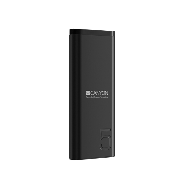 CANYON Powerbank, 5000mAh, USB-C/microUSB Input, 1xUSB Output, 5V-2,1A, fekete - CNE-CPB05B (CNE-CPB05B)