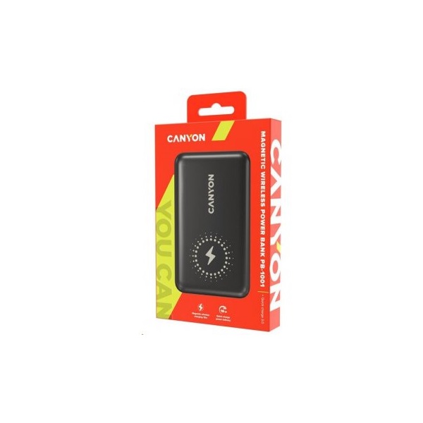 CANYON Vezeték Nélküli Powerbank, 10000mAh, USB-C/microUSB Input, USB-A/USB-C Output, 12V-1,5A, fekete - CNS-CPB1001B (CNS-CPB1001B)