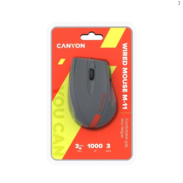 CANYON Vezetékes Egér ,Optikai, 3 gombos, Gumírozott bevonat, 1000dpi, szürke-piros - CNE-CMS11DG (CNE-CMS11DG)