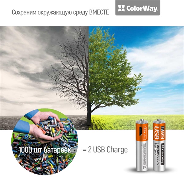 COLORWAY AAA újratölthető elem, CW-UBAAA-01 Rechargeable Battery micro USB 400 mAh 1.5V (2pcs.) (CW-UBAAA-01)