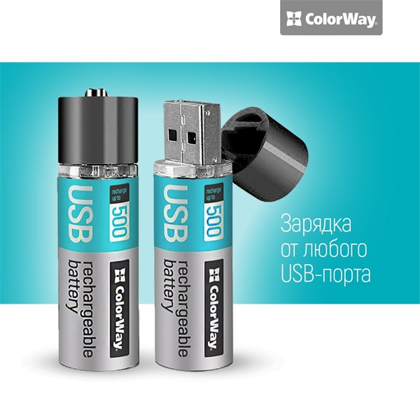 COLORWAY AA újratölthető elem, CW-UBAA-02 Rechargeable Battery USB 1200 mAh 1.5V (2pcs.) (CW-UBAA-02)