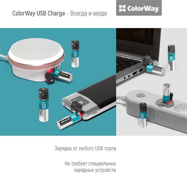 COLORWAY AA újratölthető elem, CW-UBAA-02 Rechargeable Battery USB 1200 mAh 1.5V (2pcs.) (CW-UBAA-02)