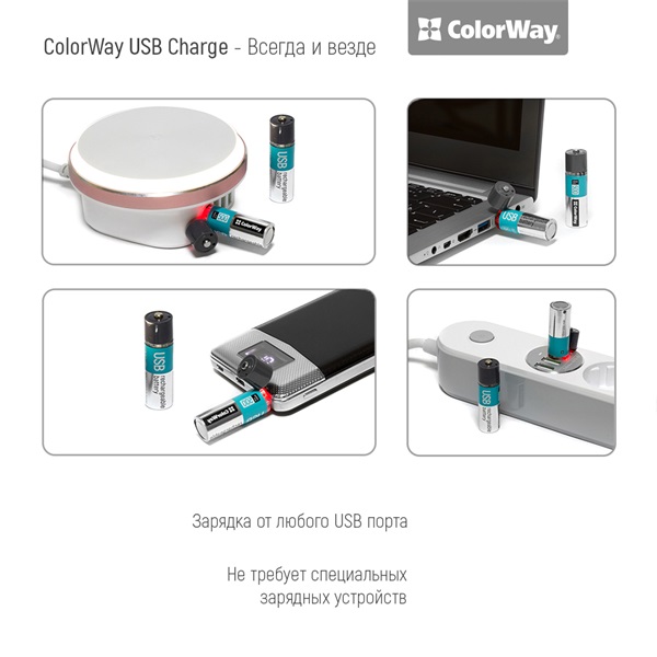 COLORWAY AA újratölthető elem, CW-UBAA-02 Rechargeable Battery USB 1200 mAh 1.5V (2pcs.) (CW-UBAA-02)
