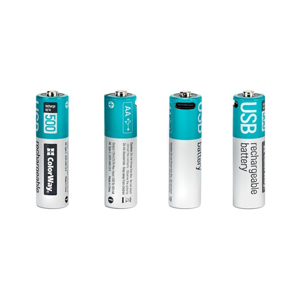 COLORWAY AA újratölhető elem, USB-C 2200 mAh 1.5B (Li-Polymer) (2pc.) (CW-UBAA-10) (CW-UBAA-10)