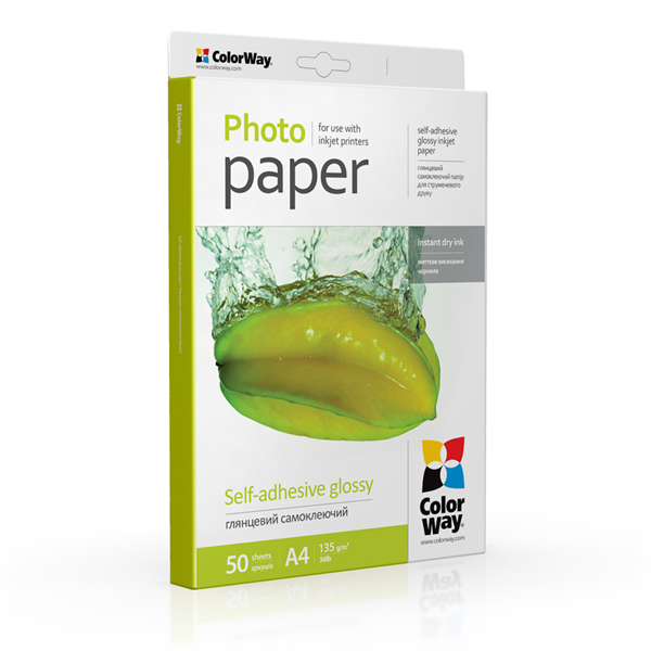 COLORWAY Fotópapír, fényes öntapadó (glossy self-adhesive), 135 - 80g/m2, A4, 50 lap (PGS1358050A4)