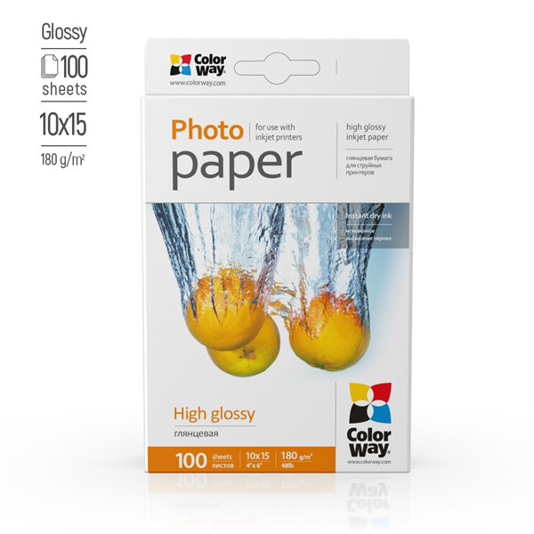 COLORWAY Fotópapír, magasfényű (high glossy), 180 g/m2, 10x15, 100 lap (PG1801004R)