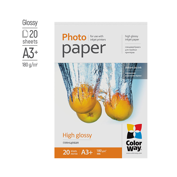 COLORWAY Fotópapír, magasfényű (high glossy), 180 g/m2, A3+, 20 lap (PG180020A3+)