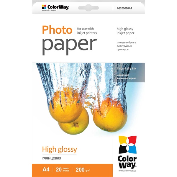 COLORWAY Fotópapír, magasfényű (high glossy), 200 g/m2, A4, 20 lap (PG200020A4)