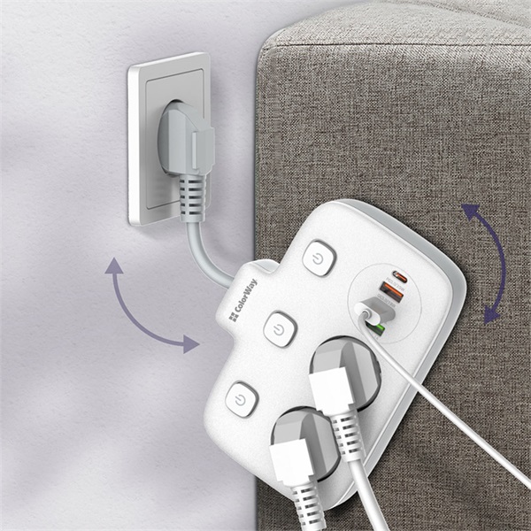 COLORWAY Hálózati elosztó, CW-CHE24PDW, 2 dugalj, 3xUSB-A, 1xUSB-C 2m, fekete (CW-CHE24PDW)