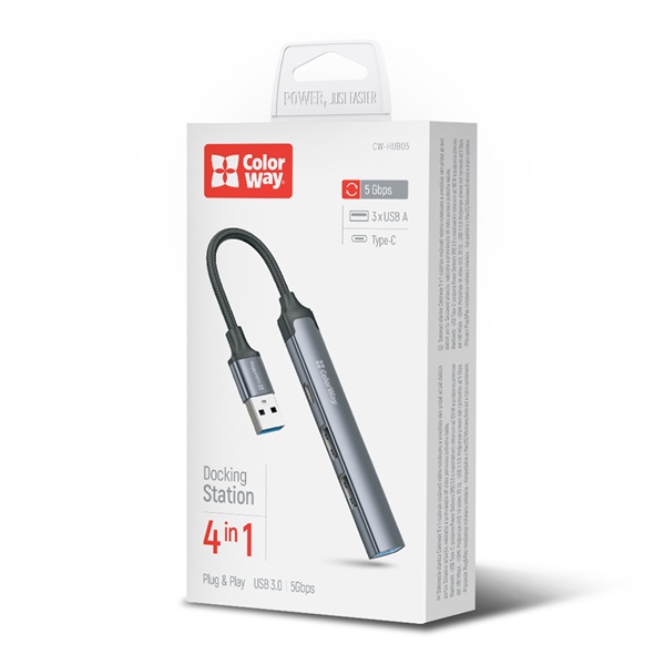 COLORWAY USB-elosztó CW-HUB05, USB-A 4-B-1 USB2.0X3/USB3.0 (CW-HUB05)