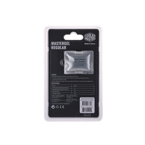 COOLER MASTER CPU Hűtőpaszta, MASTERGEL REGULAR, szürke, 1,5ml (MGX-ZOSG-N15M-R2)