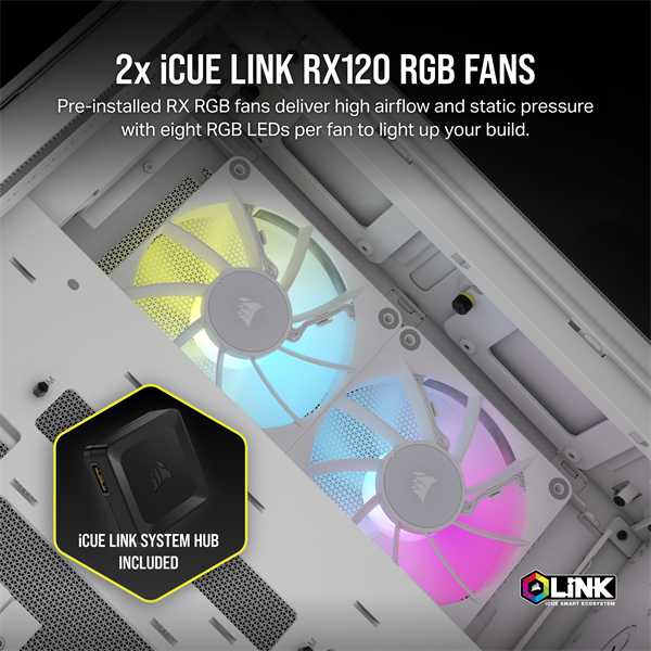 CORSAIR Ház Micro-ATX iCUE LINK 2500X RGB, Tápegység nélkül, Edzett Üveg, fehér (CC-9011268-WW)