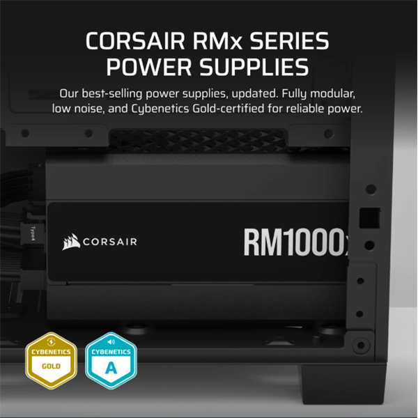 CORSAIR Tápegység Moduláris, RM1000x, 1000W, ATX3.1, PCIe5.1, 14cm, Cybenetics Gold (CP-9020271-EU)
