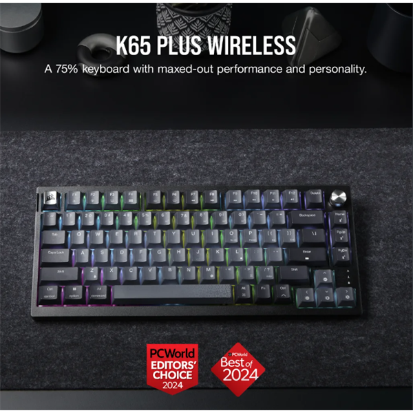 CORSAIR Vezeték Nélküli Billentyűzet Gaming, K65 PLUS 75%, Mechanikus, MLX Red switch, US, fekete (CH-91D401L-NA)
