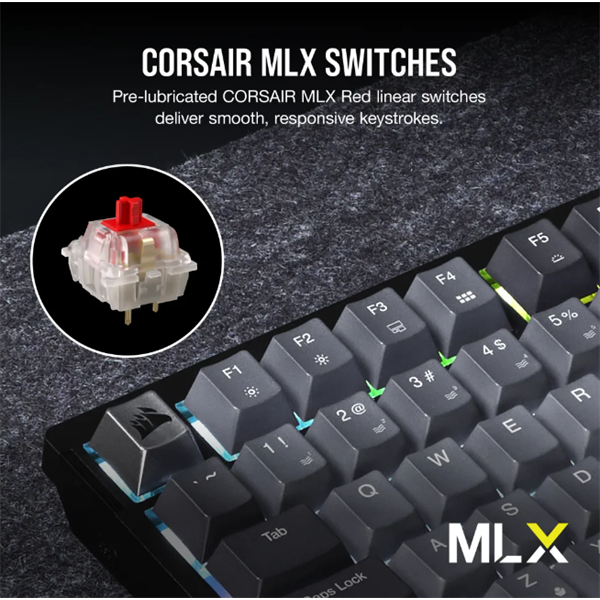 CORSAIR Vezeték Nélküli Billentyűzet Gaming, K65 PLUS 75%, Mechanikus, MLX Red switch, US, fekete (CH-91D401L-NA)