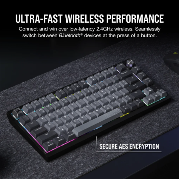 CORSAIR Vezeték Nélküli Billentyűzet Gaming, K65 PLUS 75%, Mechanikus, MLX Red switch, US, fekete (CH-91D401L-NA)