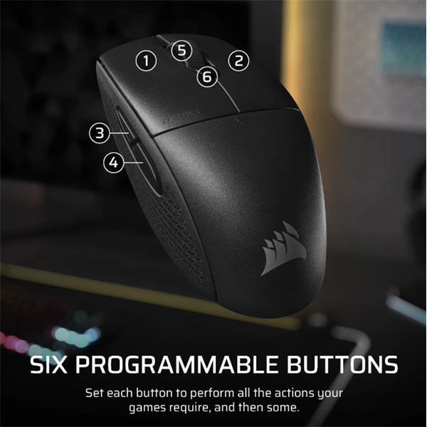 CORSAIR Vezeték Nélküli Egér Gaming, M55 Lightwight, 6 programozható gomb, Ultra-könnyű, 16000dpi, fekete (CH-931F000-WW)