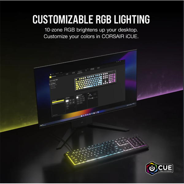 CORSAIR Vezetékes Billentyűzet Gaming, K55 CORE RGB, Médiavezérlő gombok, Cseppálló, US, fekete (CH-9226C65-NA)