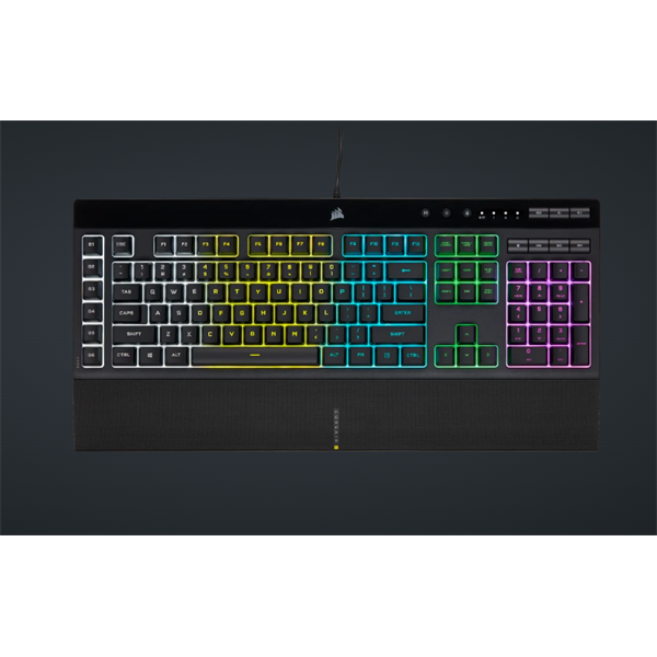 CORSAIR Vezetékes Billentyűzet Gaming, K55 RGB PRO, 6 programozható billentyű, Cseppálló, Csuklótámasz, US, fekete (CH-9226765-NA)