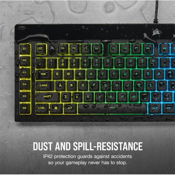 CORSAIR Vezetékes Billentyűzet Gaming, K55 RGB PRO, 6 programozható billentyű, Cseppálló, Csuklótámasz, US, fekete (CH-9226765-NA)